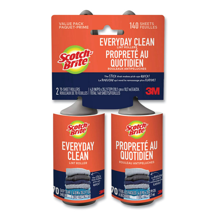 Scotch-Brite Everyday Clean Lint Roller, 70 Sheets/Roll, 2/Pack (MMM836RS70TP)