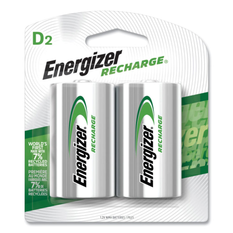 Energizer NiMH Rechargeable D Batteries, 1.2 V, 2/Pack (EVENH50BP2)