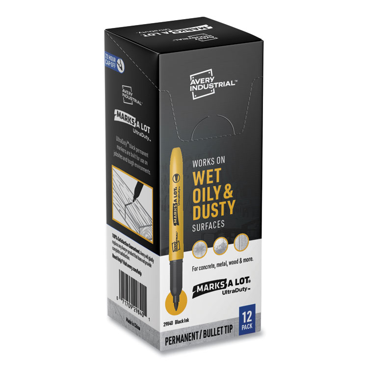 Avery MARKS A LOT UltraDuty Permanent Markers, Fine Bullet Tip, Black 12/Box (AVE29840)
