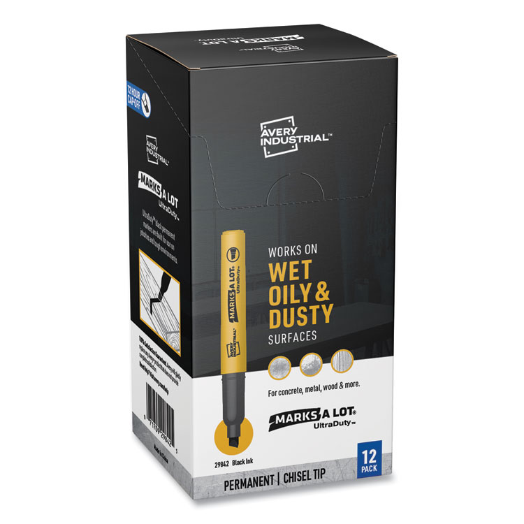 Avery MARKS A LOT UltraDuty Permanent Markers, Medium Chisel Tip, Black, 12/Box (AVE29842)