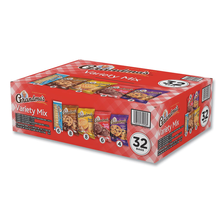 Grandma's Cookies Variety Tray, Assorted Flavors, (6) 3.25 oz, (26) 2.5 oz, 32 Bags/Carton (LAY73977)