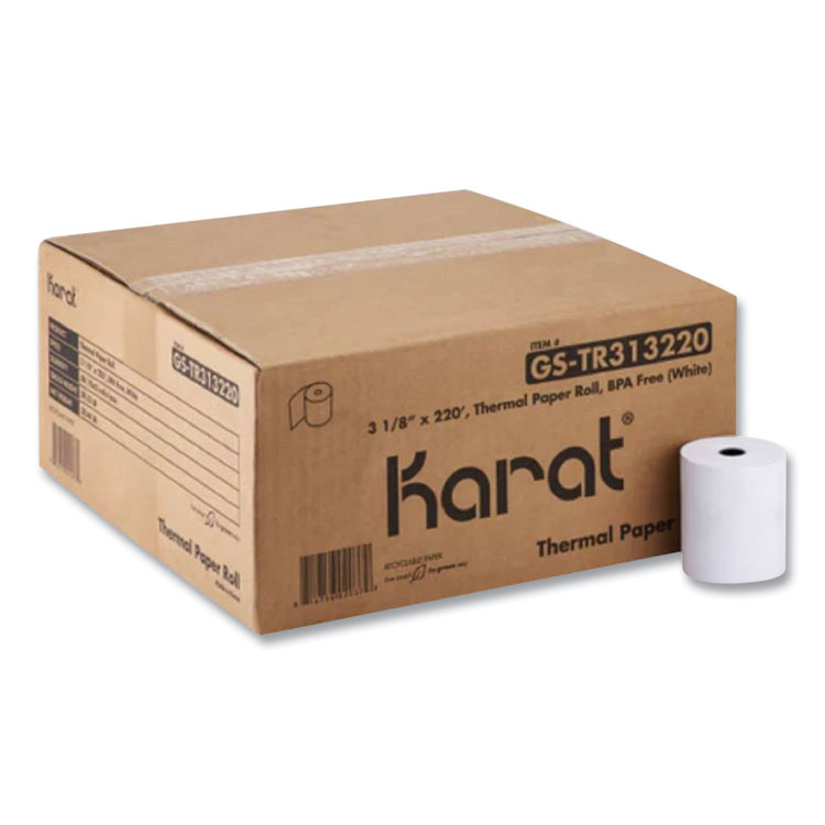 Karat Thermal Paper Rolls, 3.13" x 220 ft, White, 50 Rolls/Carton (KRTGSTR313220)