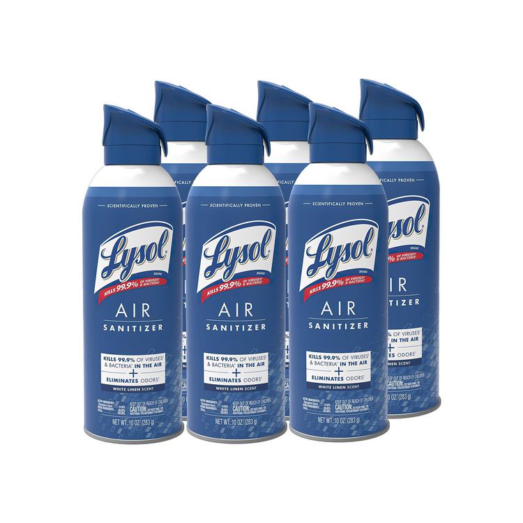 LYSOL Brand Air Sanitizer Spray, White Linen, 10 oz Aerosol Spray, 6/Carton (RAC99351CT)