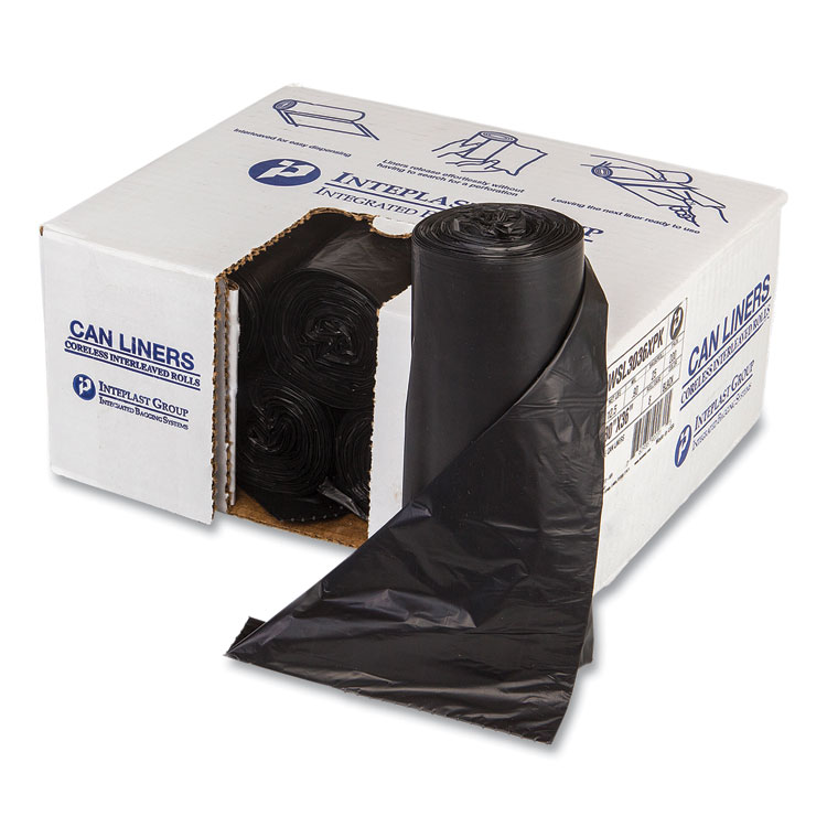 Inteplast Group Low-Density Commercial Can Liners, 30 gal, 0.9 mil, 30" x 36", Black, Interleaved Roll, 25 Bags/Roll, 8 Rolls/Carton (IBSSL3036XPK)