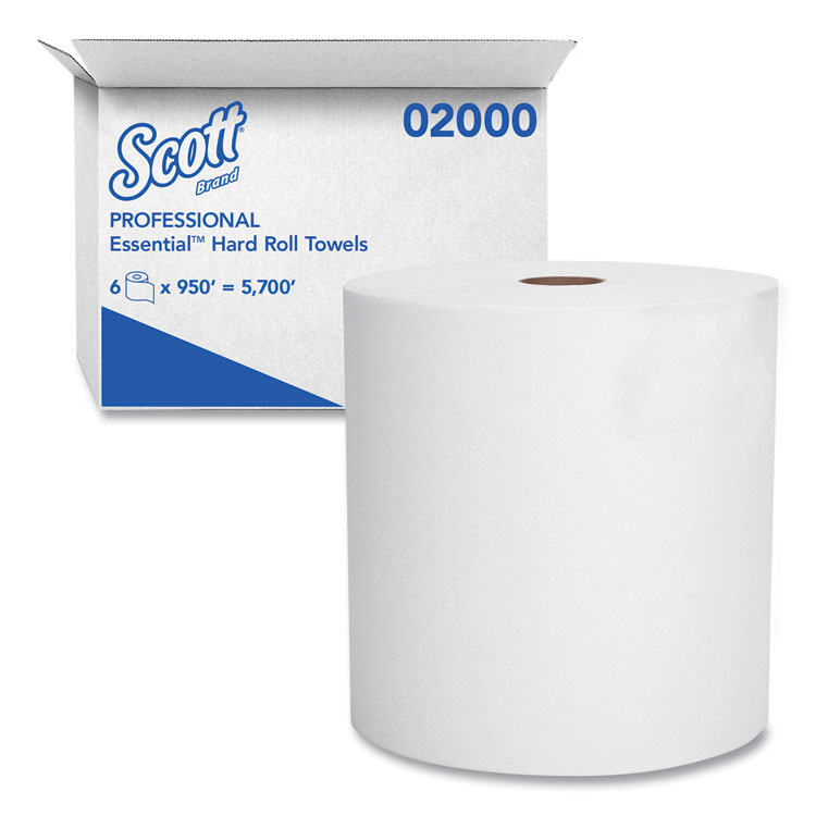 Scott Essential High Capacity Hard Roll Towels for Business, Absorbency Pockets, 1-Ply, 8" x 950 ft, 1.75" Core, White, 6 Rolls/CT (KCC02000)