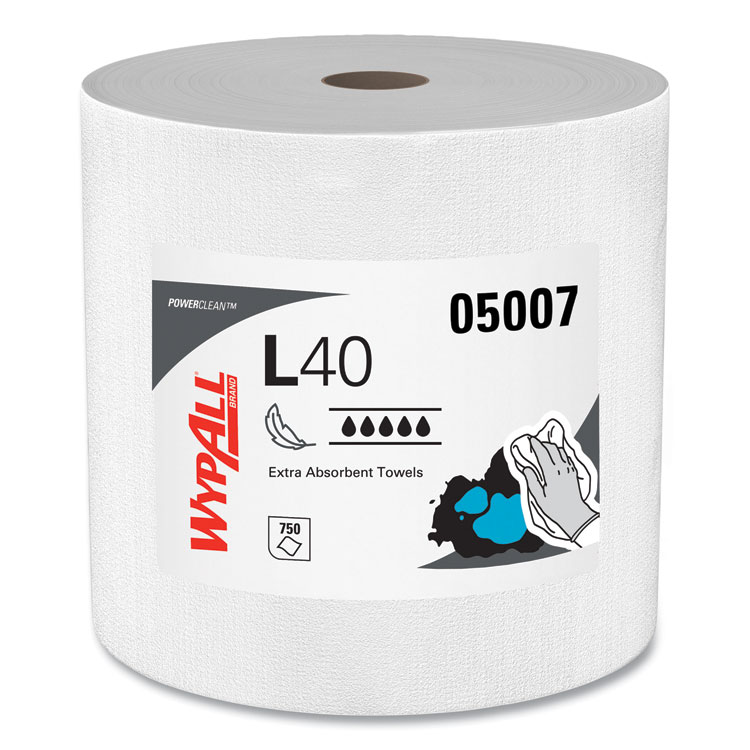 WypAll L40 Towels, Jumbo Roll, 12.5 x 12.2, White, 750/Roll (KCC05007)