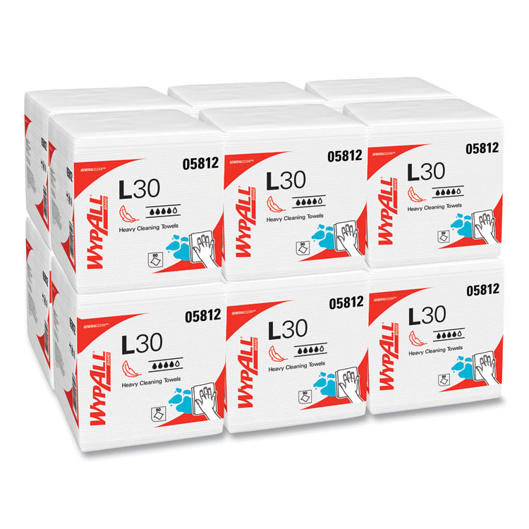 WypAll L30 Towels, Quarter Fold, 12.5 x 12, 90/Polypack, 12 Polypacks/Carton (KCC05812)