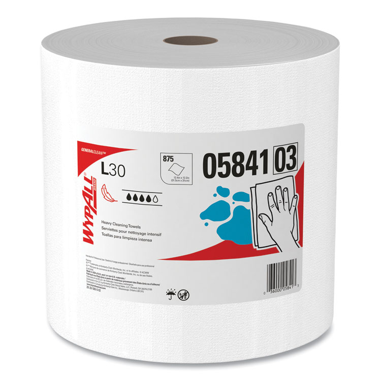 WypAll L30 Towels, 12.4 x 12.2, White, 875/Roll (KCC05841)
