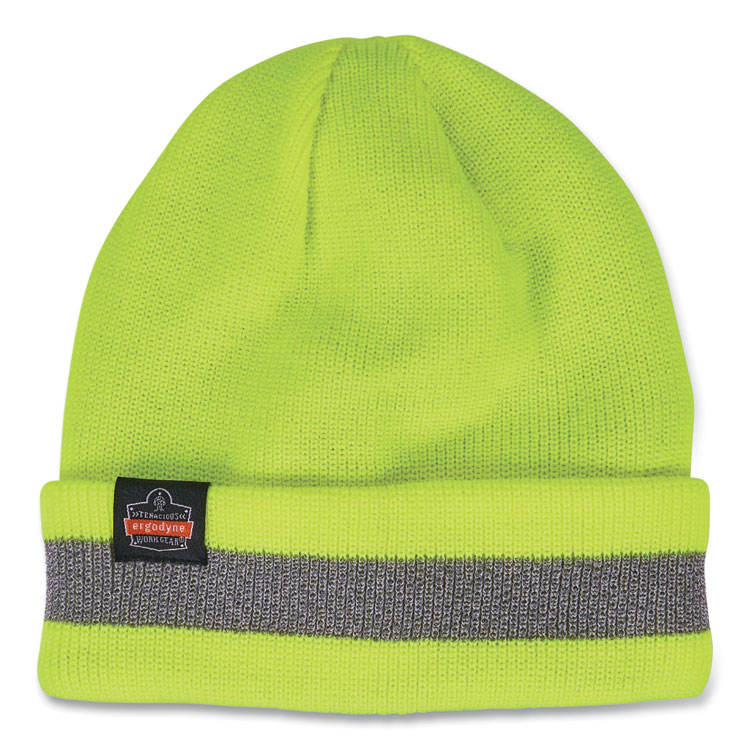ergodyne N-Ferno 6803 Reflective Rib Knit Winter Hat, One Size Fits Most, Lime (EGO16864)