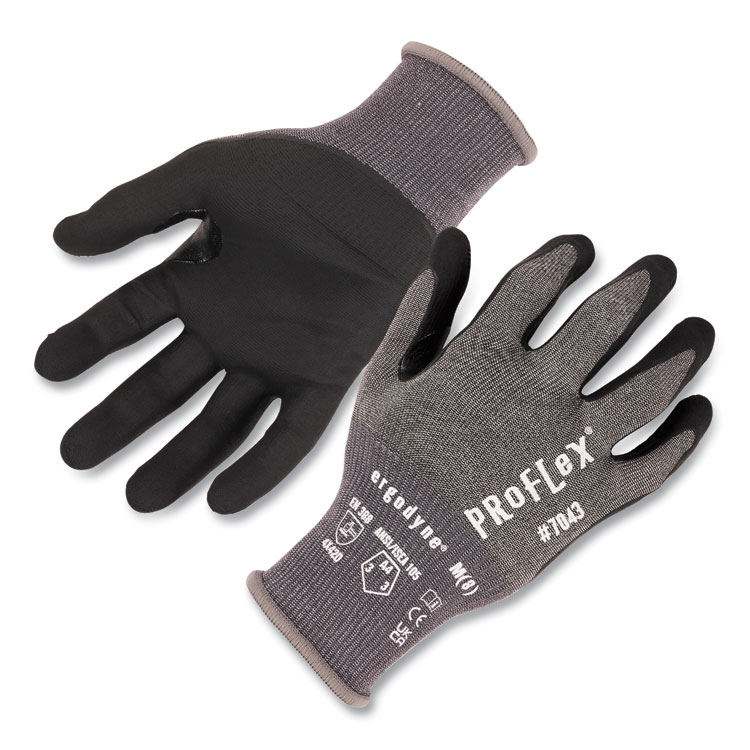 ergodyne ProFlex 7043 ANSI A4 Nitrile Coated CR Gloves, EN388: 4X42D, 9" Long, X-Large, Gray, Pair (EGO10525)