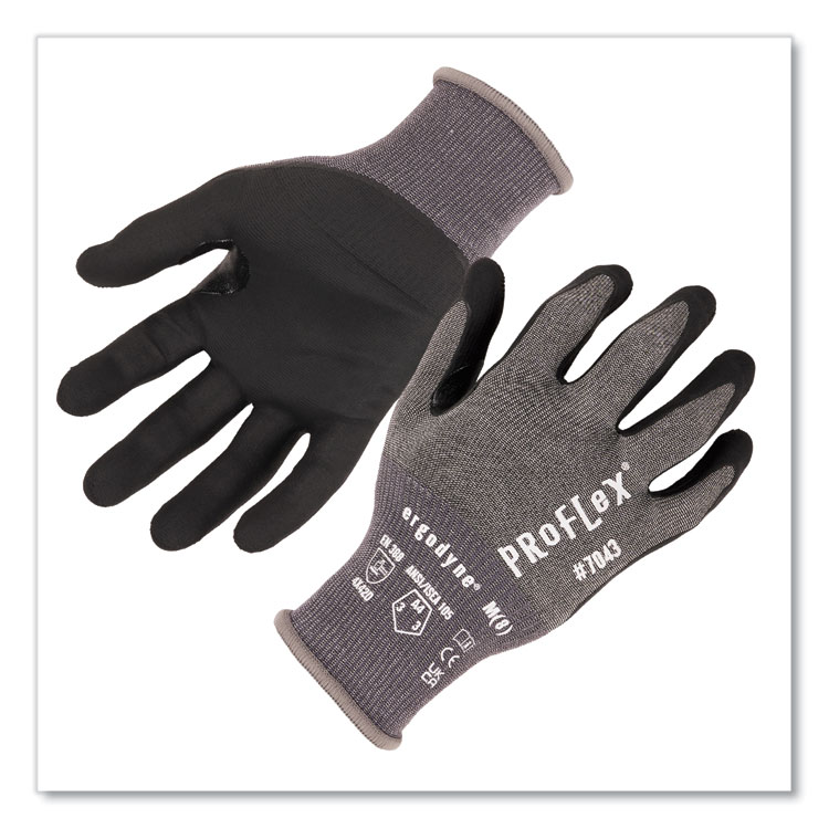 ergodyne ProFlex 7043 ANSI A4 Nitrile Coated CR Gloves, EN388: 4X42D, 9" Long, Large, Gray, 12 Pairs (EGO10514)