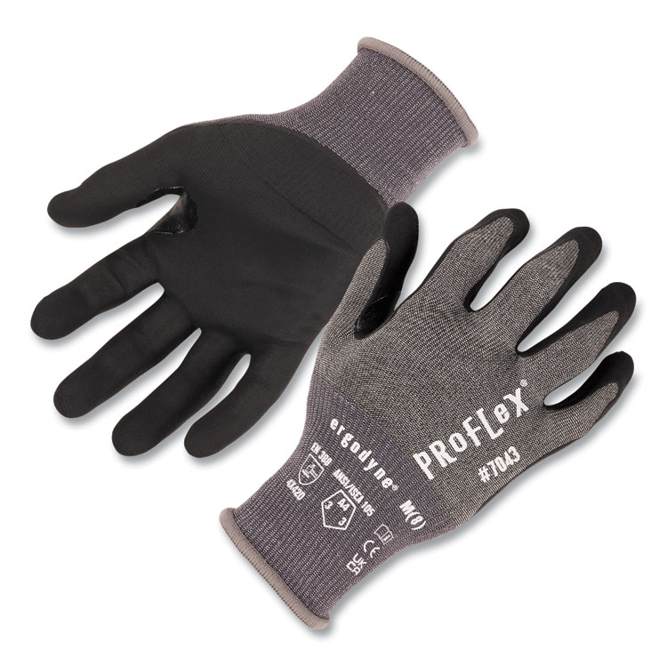 ergodyne ProFlex 7043 ANSI A4 Nitrile Coated CR Gloves, EN388: 4X42D, 9" Long, XX-Large, Gray, 12 Pairs (EGO10516)