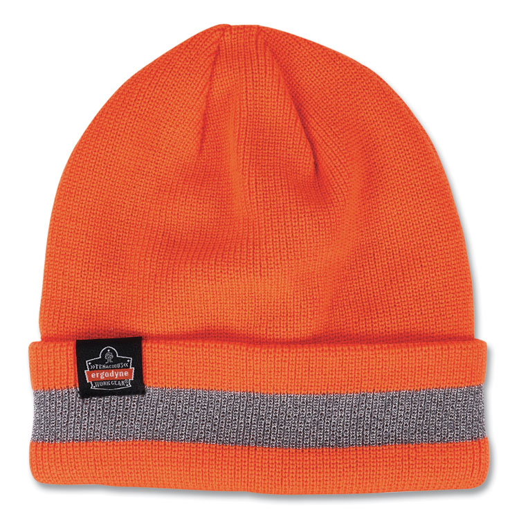 ergodyne N-Ferno 6803 Reflective Rib Knit Winter Hat, One Size Fits Most, Orange (EGO16865)