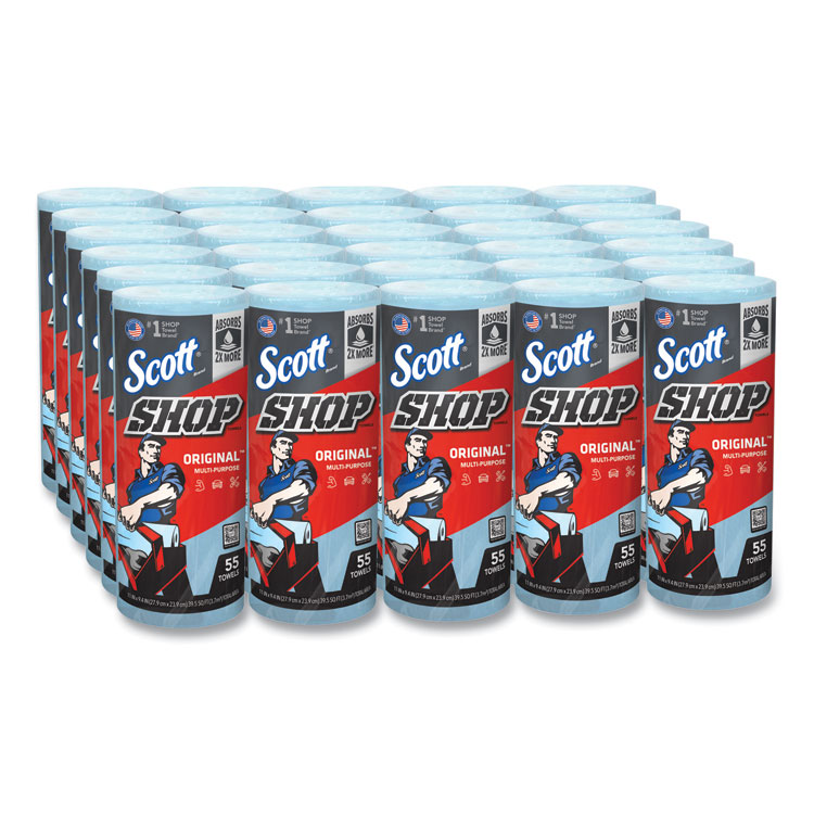 Scott Shop Towels, Standard Roll, 1-Ply, 9.4 x 11, Blue, 55/Roll, 30 Rolls/Carton (KCC75130)