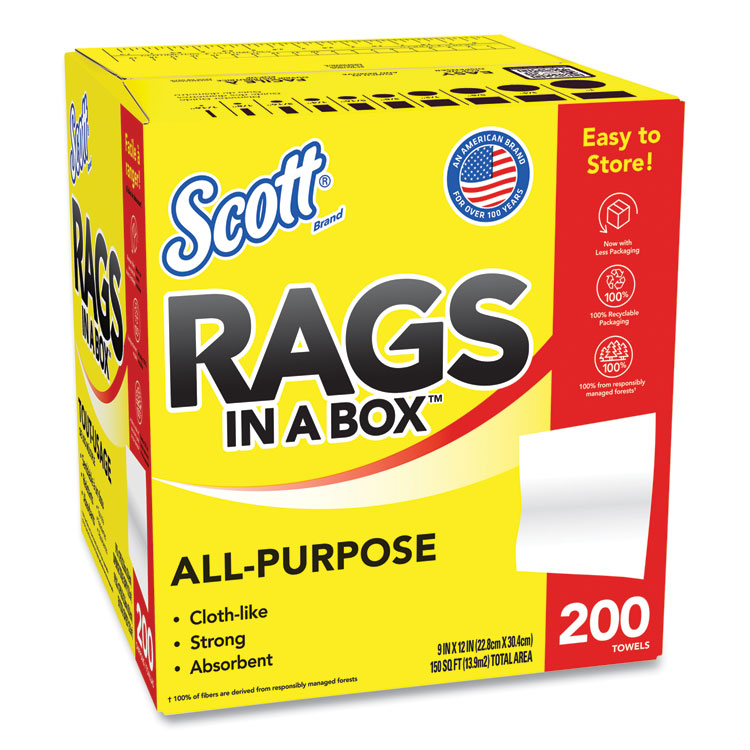 Scott Rags in a Box, POP-UP Box, 12 x 9, White, 200/Box (KCC75260)