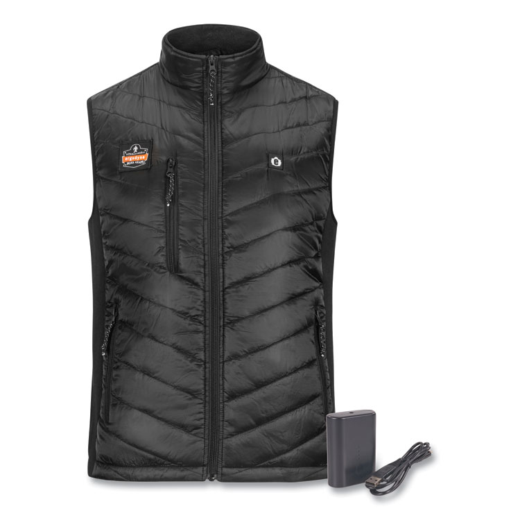 ergodyne N-Ferno 6495 Rechargeable Heated Vest with Battery Power Bank, Fleece/Polyester, X-Large, Black (EGO41704)