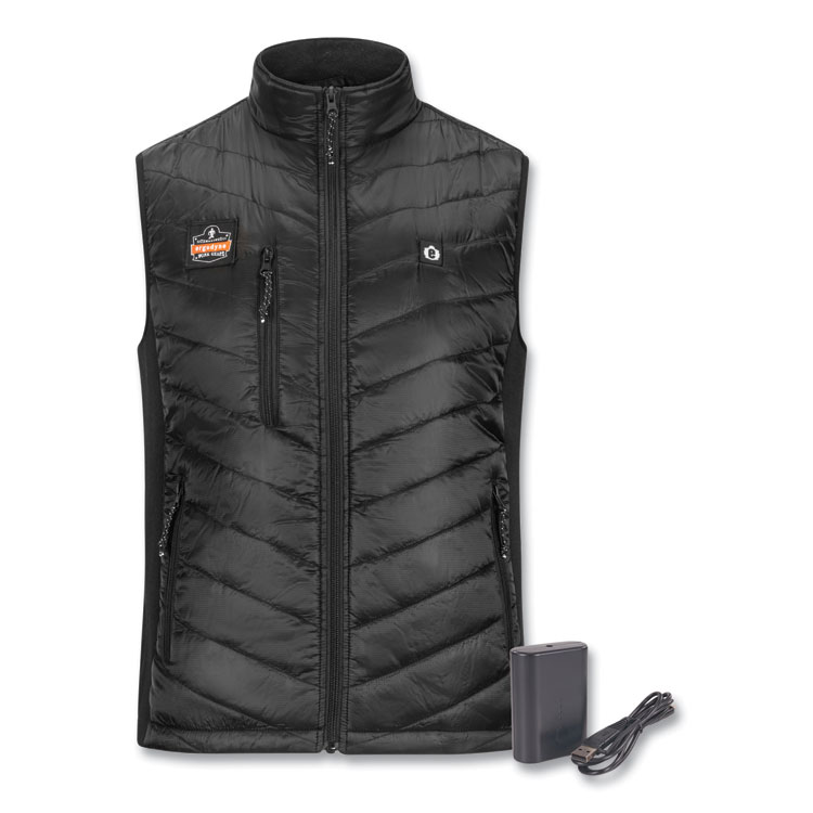ergodyne N-Ferno 6495 Rechargeable Heated Vest with Battery Power Bank, Fleece/Polyester, Large, Black (EGO41703)