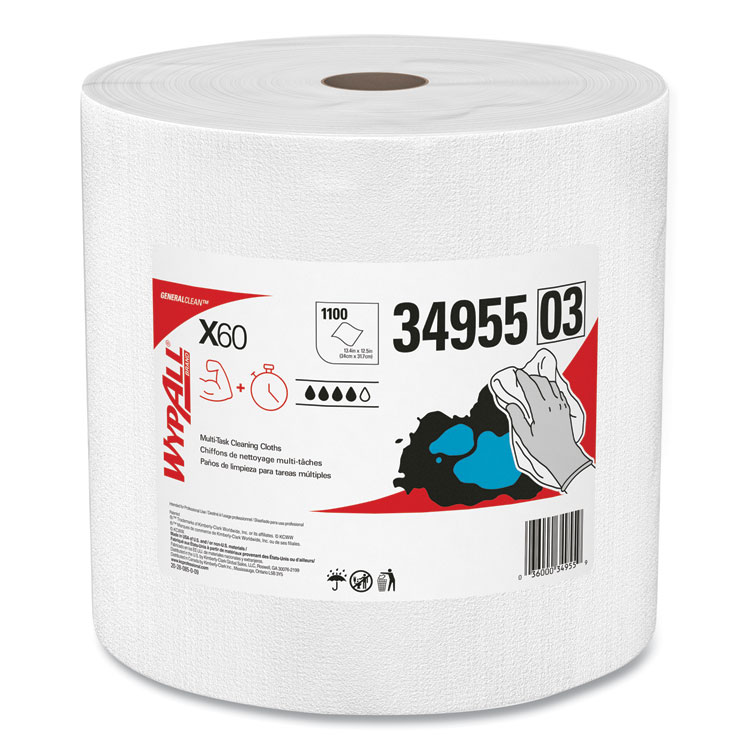 General General Clean X60 Cloths, Jumbo Roll, 12.2 x 12.4, White, 1,100/Roll (KCC34955)