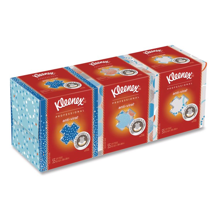 Kleenex Boutique Anti-Viral Facial Tissue, Pop-Up Box, 3-Ply, White, 60 Sheets/Box, 3 Boxes/Pack (KCC21286)