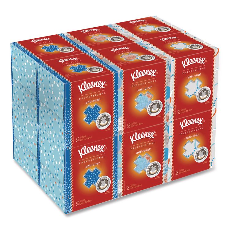 Kleenex Boutique Anti-Viral Facial Tissue, Pop-Up Box, 3-Ply, White, 60 Sheets/Box, 3 Boxes/Pack, 4 Packs/Carton (KCC21286CT)
