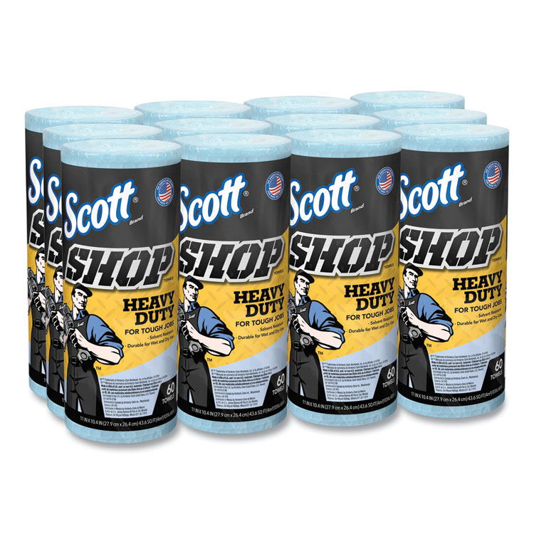Scott Pro Shop Towels, Heavy Duty, 1-Ply, 10.4 x 11, Blue, 12 Rolls/Carton (KCC32992)