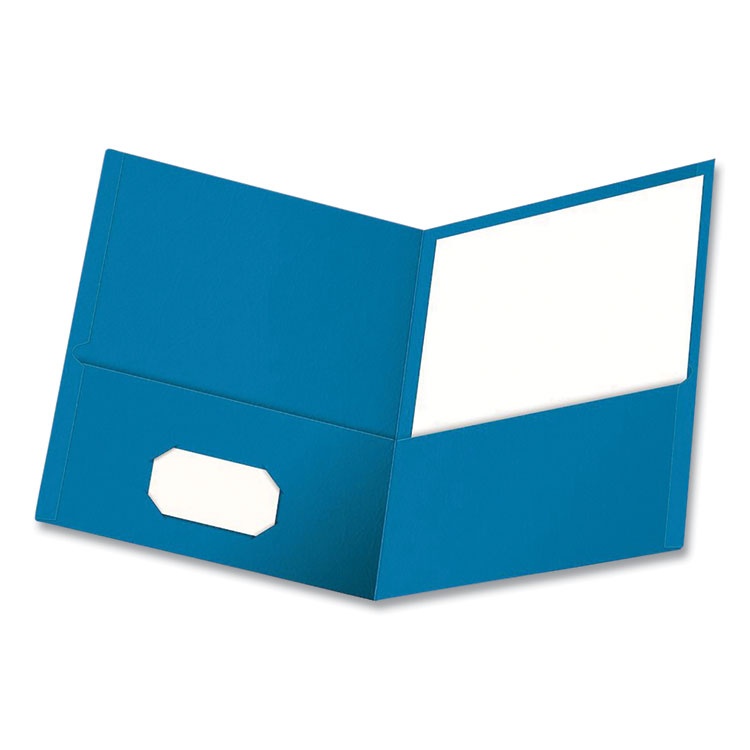 Oxford Twin-Pocket Folder, Embossed Leather Grain Paper, 0.5" Capacity, 11 x 8.5, Light Blue, 25/Box (OXF57501)