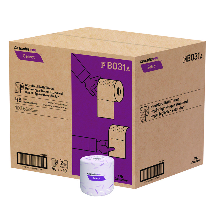 Cascades PRO Select Standard Bath Tissue, Septic Safe, 2-Ply, White, 420 Sheets/Roll, 48 Rolls/Carton (CSDB031)