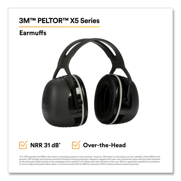 3M PELTOR X Series Earmuffs, Model X5A, 31 dB NRR, Black (MMMX5A)