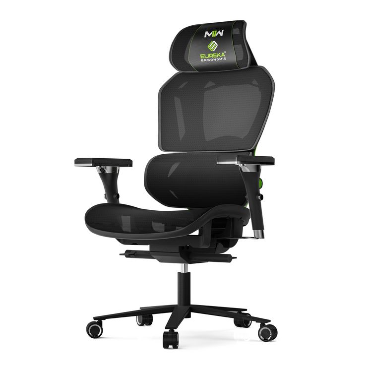EUREKA ERGONOMIC Typhon Hybrid Chair, Supports Up to 220 lb, 18.5" to 22.05" Seat Height, Black Mesh Seat, Black/Green Mesh Back, Black Base (EKAGC05G)