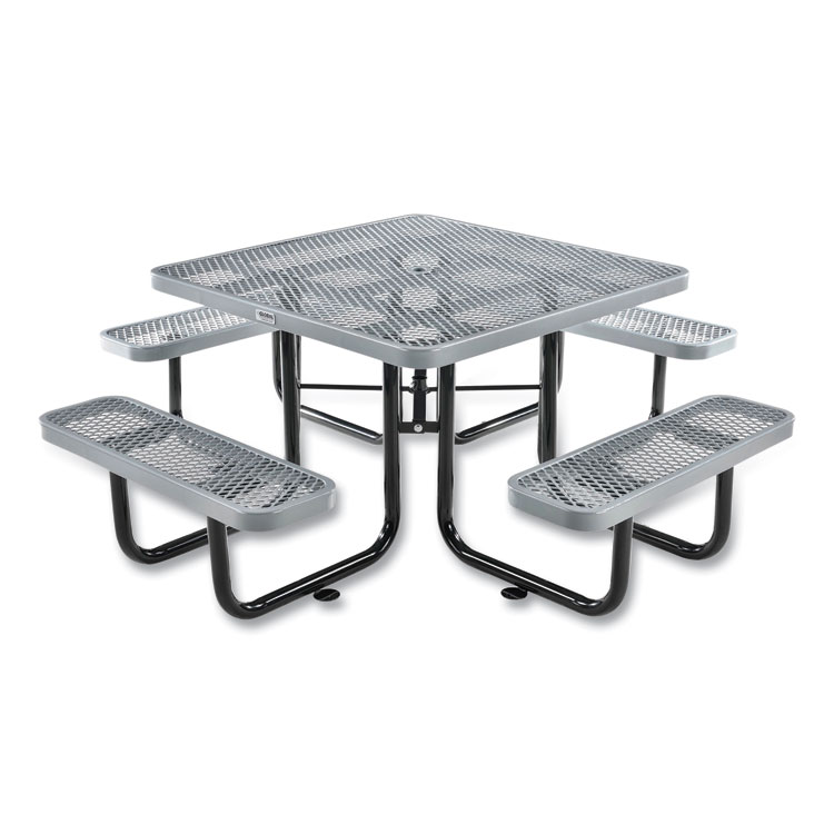 Global Industrial Expanded Steel Picnic Table, Square, 81 x 81 x 29.5, Gray Top, Gray Base/Legs (GBE277151GY)