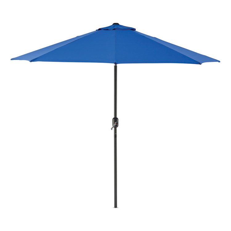 Global Industrial Outdoor Umbrella with Tilt Mechanism, 102" Span, 94" Long, Blue Canopy, Black Handle (GBE436970)