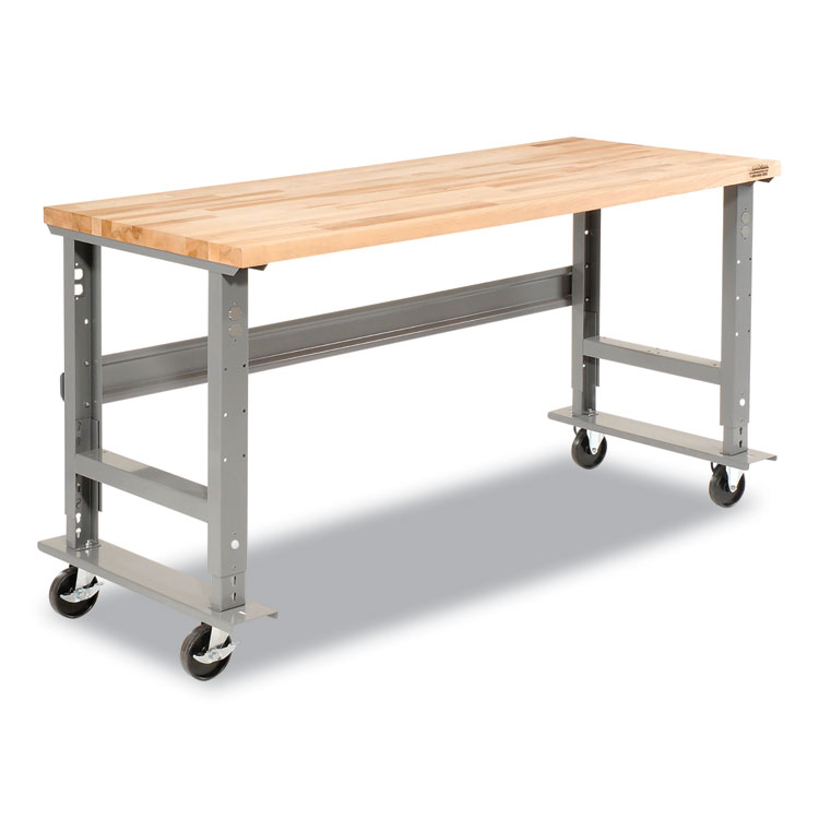 Global Industrial Light Duty Butcher Block Top Adjustable Height Workbench, 800 lbs, 60 x 30 x 36 to 43, Gray (GBE183166A)