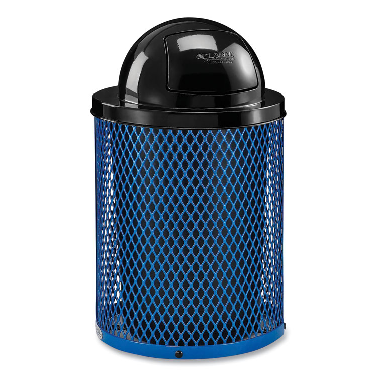 Global Industrial Outdoor Diamond Steel Trash Can, 36 gal, Dome Lid, Blue (GBE261948BL)