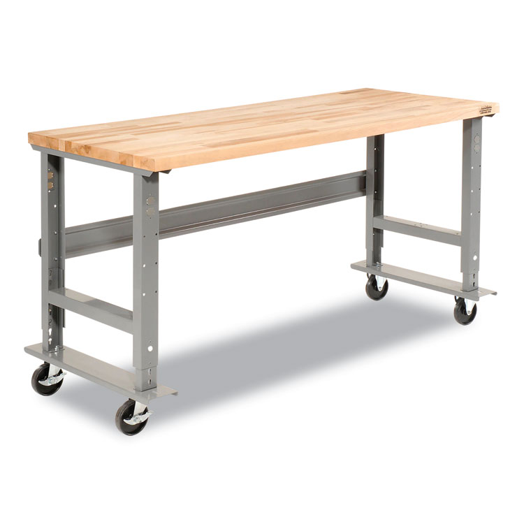 Global Industrial Light Duty Butcher Block Top Adjustable Height Workbench, 800 lbs, 48 x 30 x 36 to 43, Gray (GBE183149A)