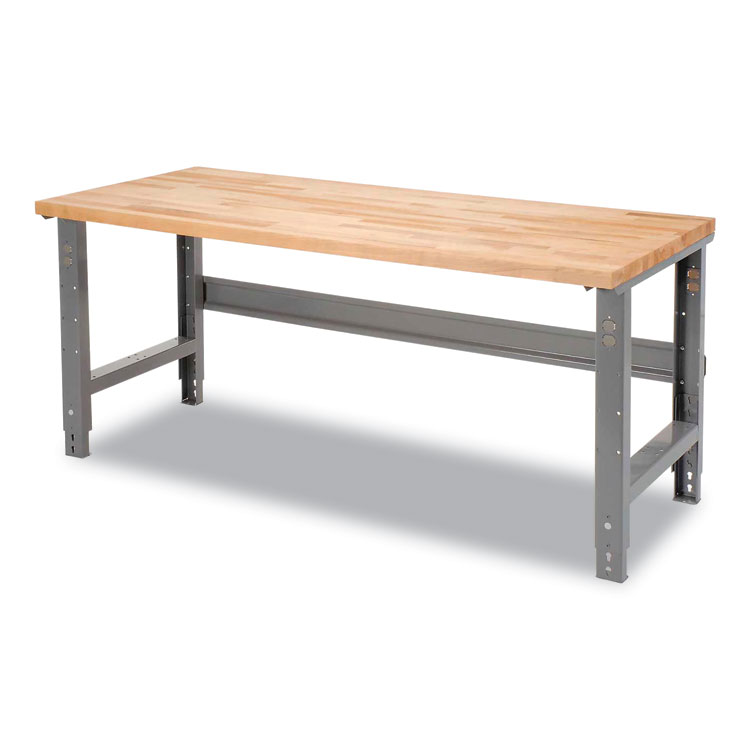 Global Industrial Standard Duty Butcher Block Top Adjustable Height Workbench, 2,000 lbs, 72 x 36 x 30.88 to 36.88, Maple/Gray (GBE183169)