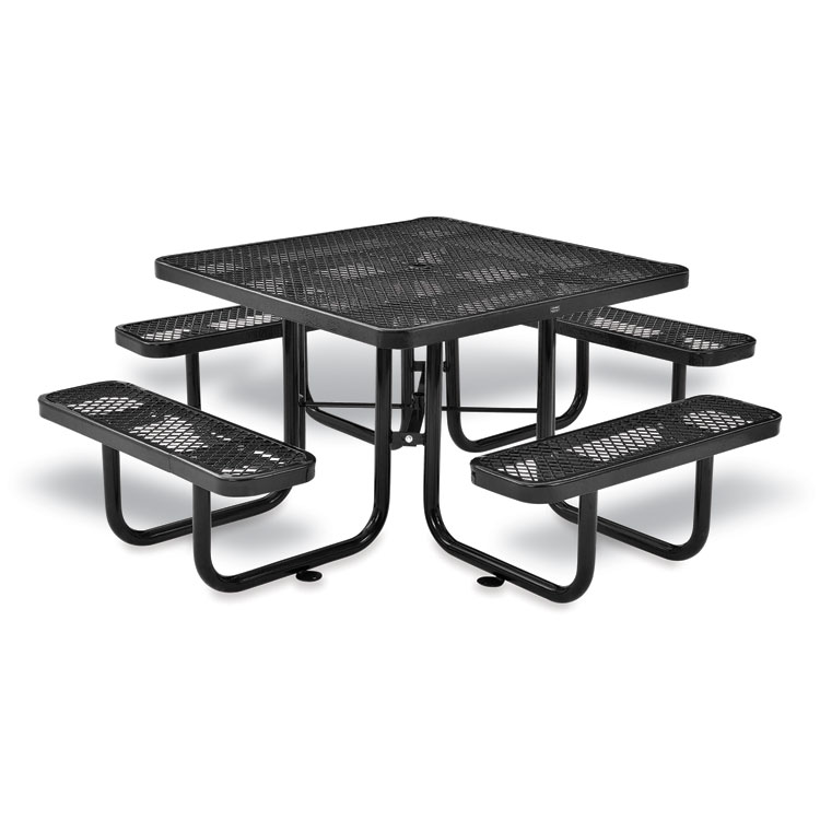 Global Industrial Expanded Steel Picnic Table, Square, 81 x 81 x 29.5, Black Top, Black Base/Legs (GBE277151BK)