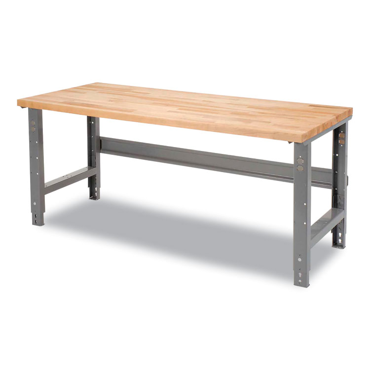 Global Industrial Standard Duty Butcher Block Top Adjustable Height Workbench, 2,000 lbs, 60 x 30 x 30.88 to 36.88, Gray (GBE183166)