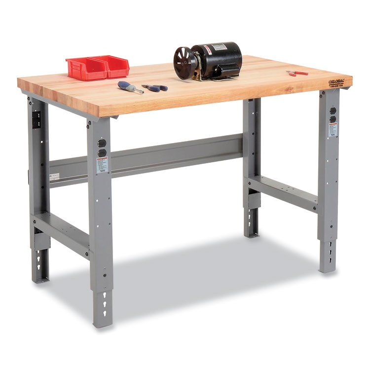 Global Industrial Standard Duty Butcher Block Top Adjustable Height Workbench, 48 x 30 x 30.88 to 36.88, Gray (GBE183149)