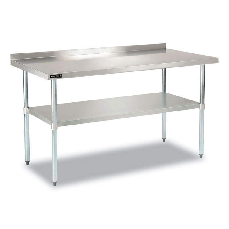 Global Industrial Work Table with Undershelf with Backsplash, Rectangular, 60 x 30 x 35, Silver Top, Silver Base/Legs (GBE319060)