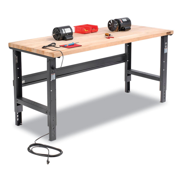 Global Industrial Standard Duty Butcher Block Top Adjustable Height Workbench, 2,000 lbs, 72 x 30 x 30.88 to 36.88, Maple/Black (GBE183168BK)