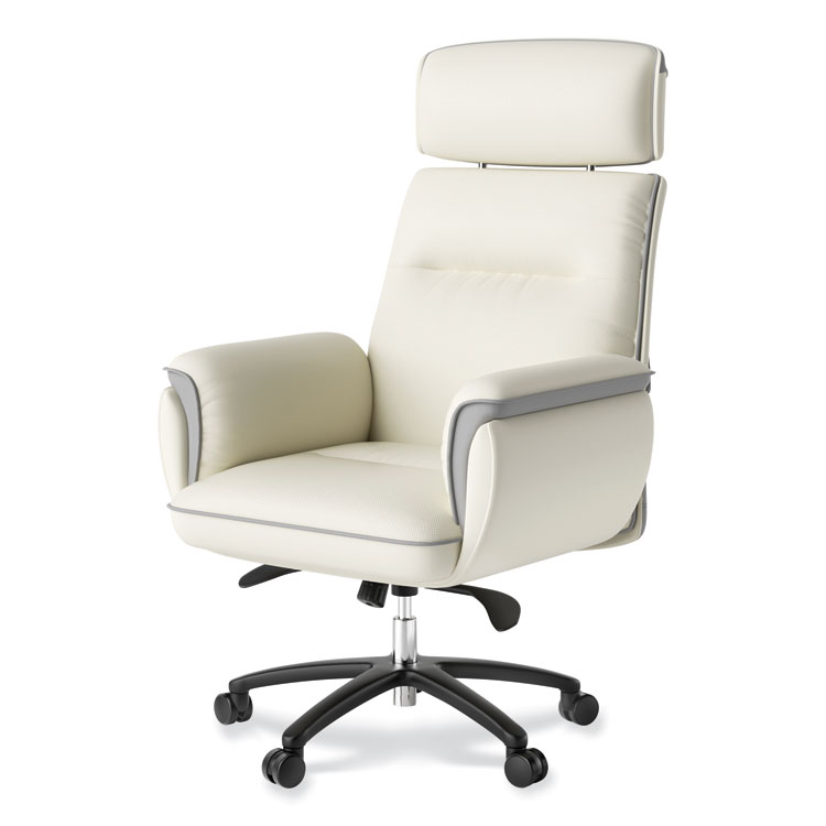 Royal Royal Executive Office Chair, Support up to 300 lb, 19.46"-22.26" Seat Height, White PU Leather Seat, White Faux Leather Back (EKAOC003OW)