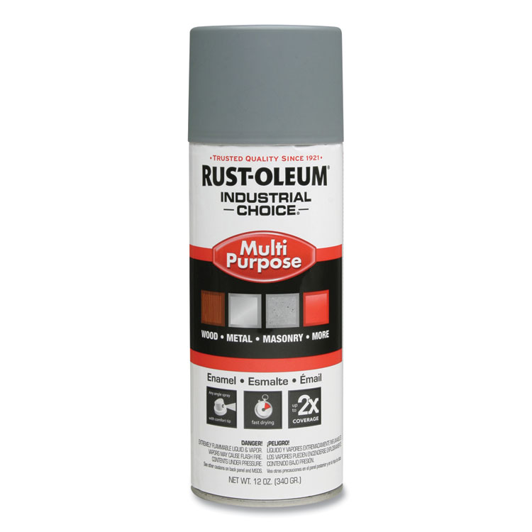 Rust-Oleum Industrial Choice 1600 System Multi-Purpose Enamel Spray Paint, Flat Gray, 12 oz Aerosol Can, 6/Carton (RST1680830V)