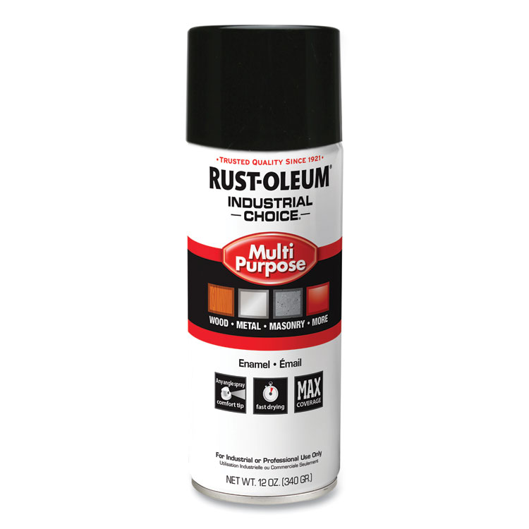 Rust-Oleum Industrial Choice 1600 System Multi-Purpose Enamel Spray Paint, Gloss Black, 12 oz Aerosol Can, 6/Carton (RST1679830V)
