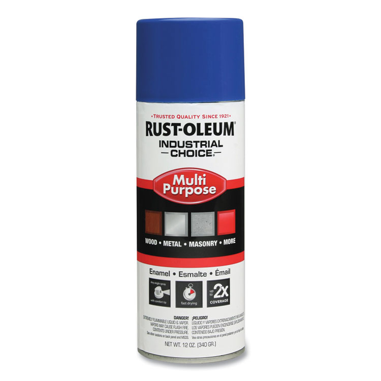 Rust-Oleum Industrial Choice 1600 System Multi-Purpose Enamel Spray Paint, Flat Safety Blue, 12 oz Aerosol Can, 6/Carton (RST1624830)