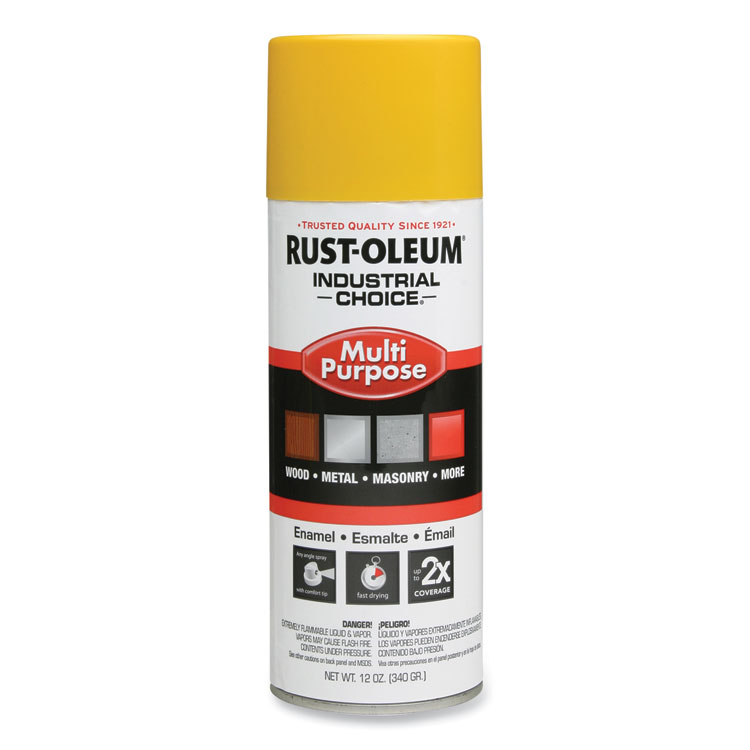 Rust-Oleum Industrial Choice 1600 System Multi-Purpose Enamel Spray Paint, Flat Safety Yellow, 12 oz Aerosol Can, 6/Carton (RST1644830)
