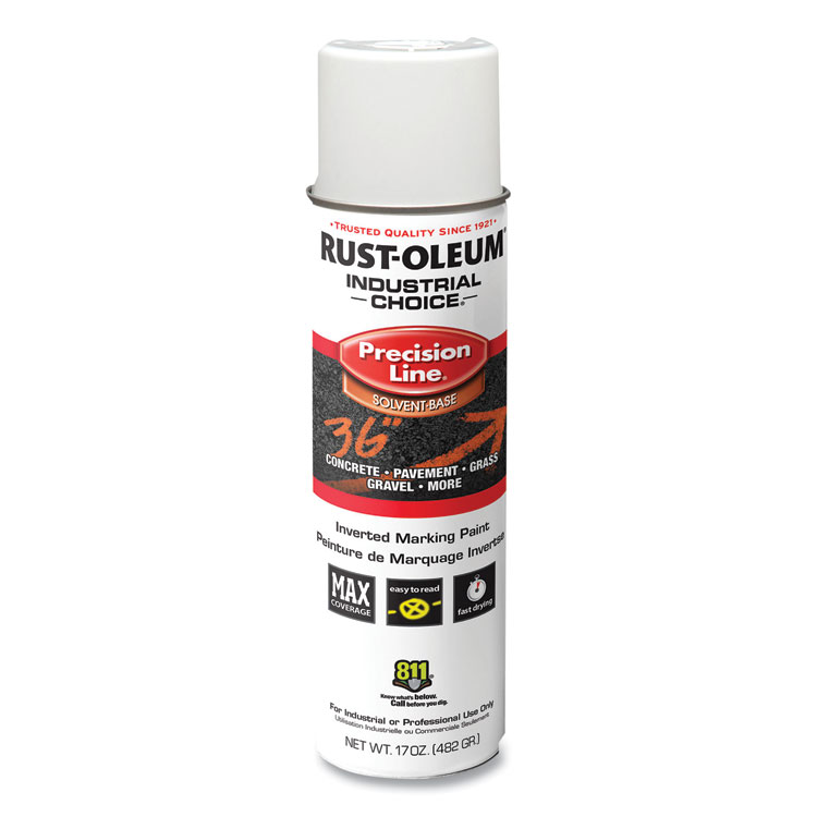 Rust-Oleum Industrial Choice M1600 System Solvent-Based Precision Line Marking Paint, Flat White, 17 oz Aerosol Can, 12/Carton (RST203030V)