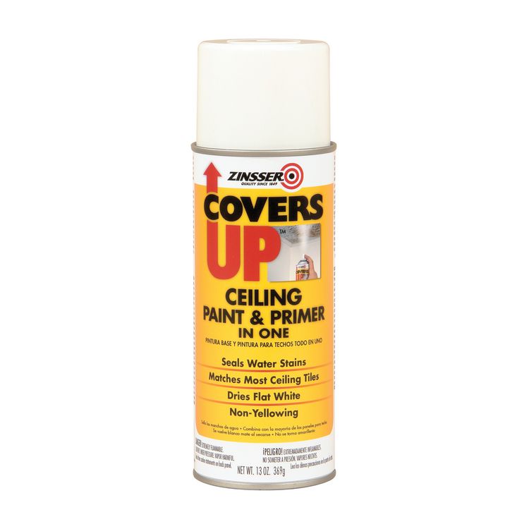Zinsser Covers Up Ceiling Paint and Primer, Interior, Flat White, 13 oz Aerosol Can, 6/Carton (RST3688CT)