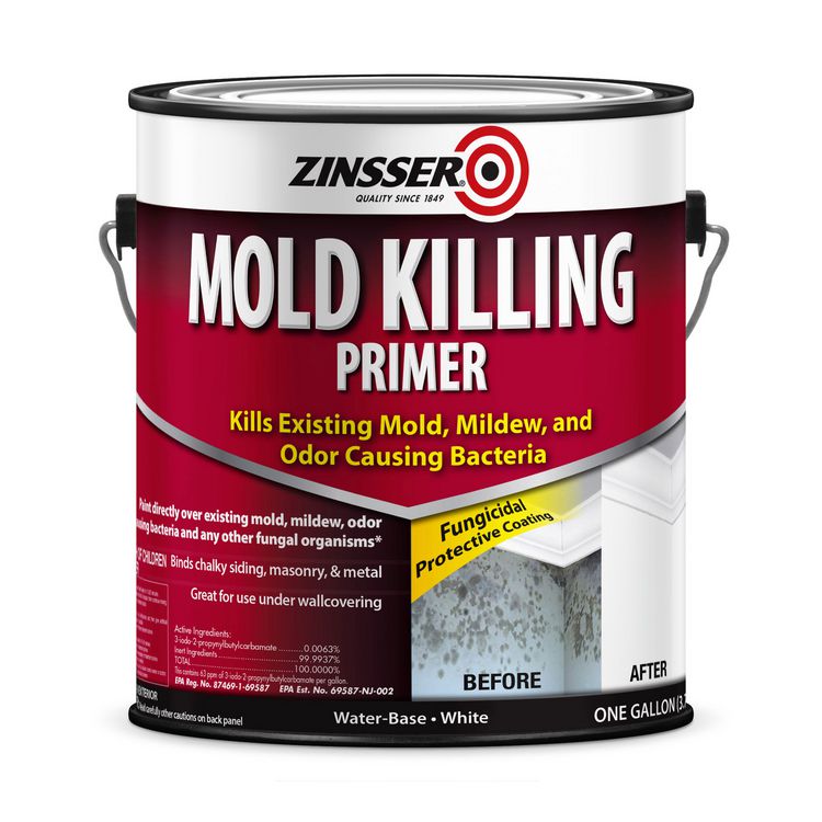 Zinsser Mold Killing Primer, Interior/Exterior, Flat White, 1 gal Bucket/Pail, 2/Carton (RST276049CT)