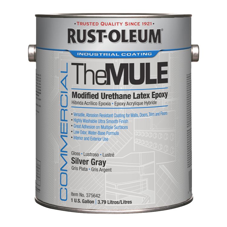 Rust-Oleum Commercial The MULE (Modified Urethane Latex Epoxy), Interior/Exterior, Gloss Silver Gray, 1 gal Bucket/Pail, 2/Carton (RST375642)