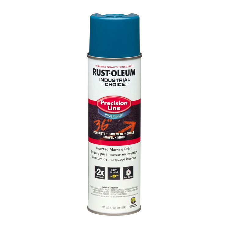 Rust-Oleum Industrial Choice M1800 System Water-Based Precision Line Marking Paint, Flat APWA Caution Blue, 17 oz Aerosol Can, 12/Carton (RST203031CT)